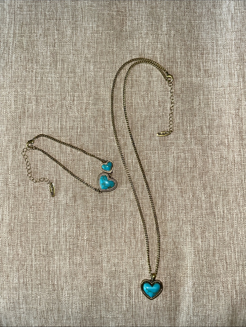 Wrangler Gold-Tone Necklace and Bracelet Set with Turquoise Heart Pendants